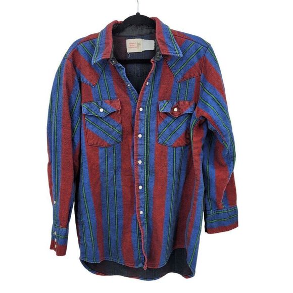 Vintage Western Striped Pearl Snap Flannel Shirt XL Outdoor Rugged Cabin Core - Picture 11 of 11